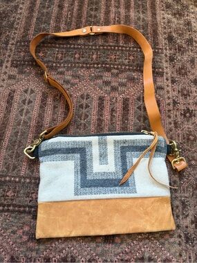 Gray Plaid Mini Bag with Gold Zipper